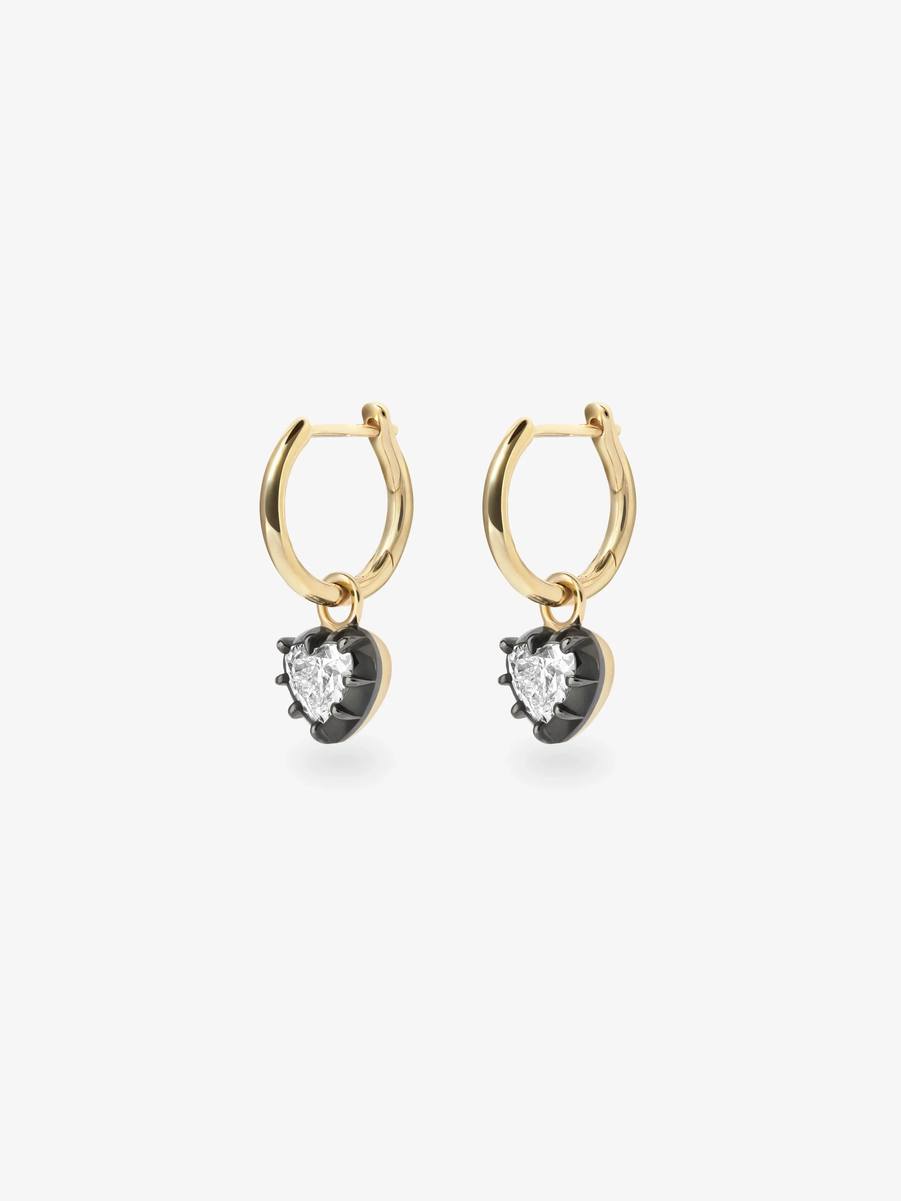 0.30ct Heart-Shaped Diamond & Blackened Gold Gypset Hoop Earrings - Image 2