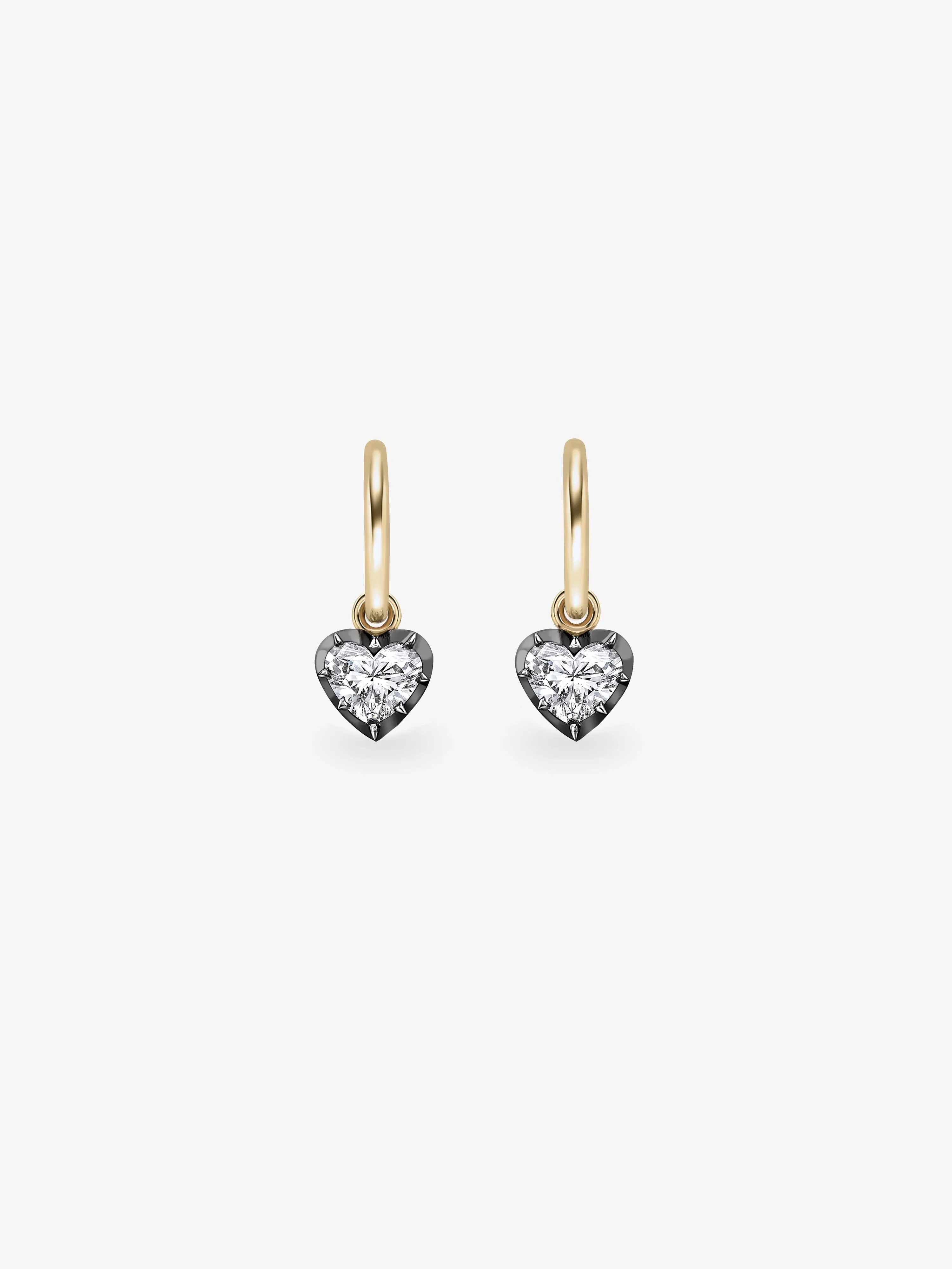 0.50ct Heart-Shaped Diamond & Blackened Gold Gypset Hoop Earrings