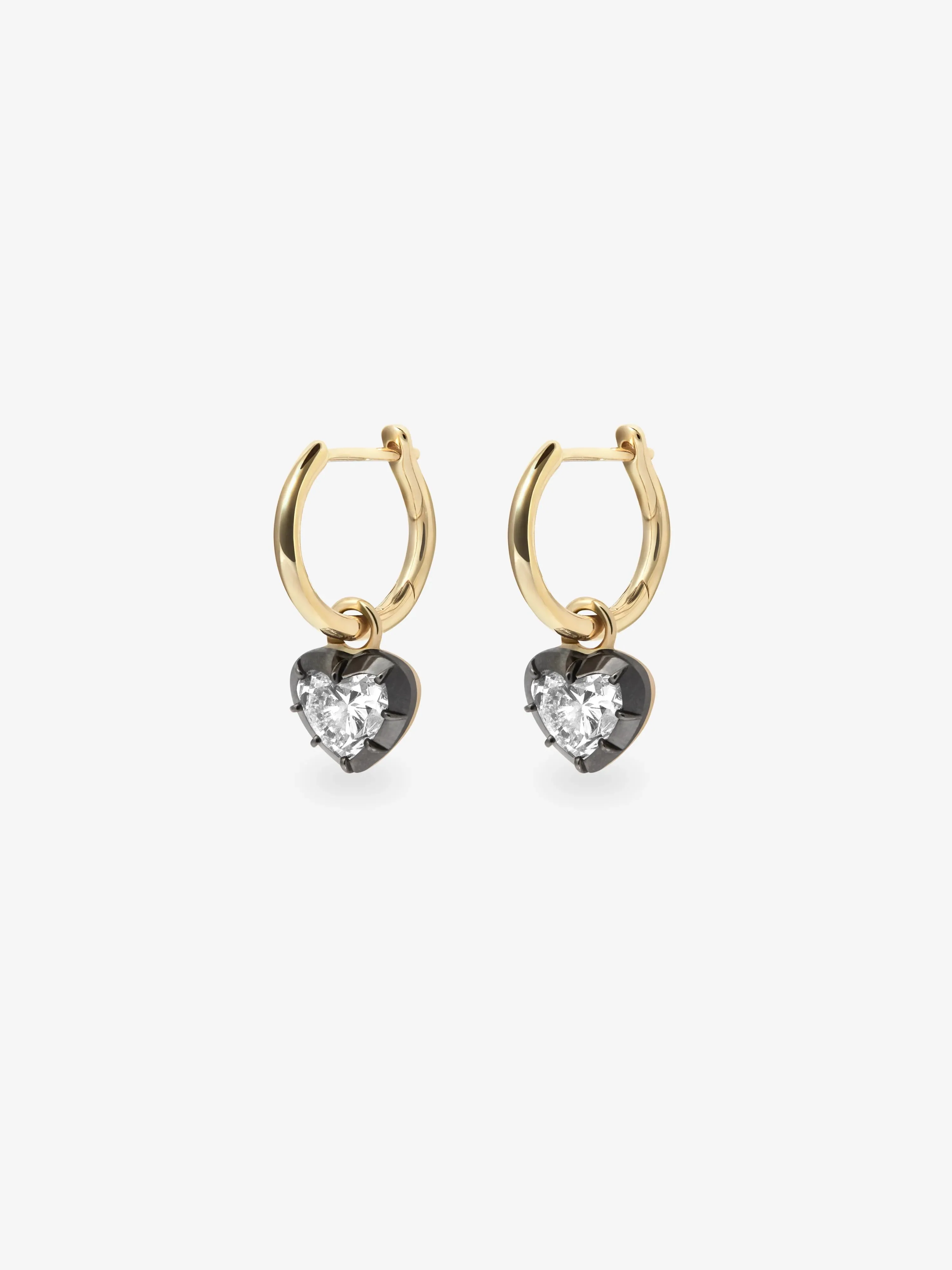 0.50ct Heart-Shaped Diamond & Blackened Gold Gypset Hoop Earrings - Image 2