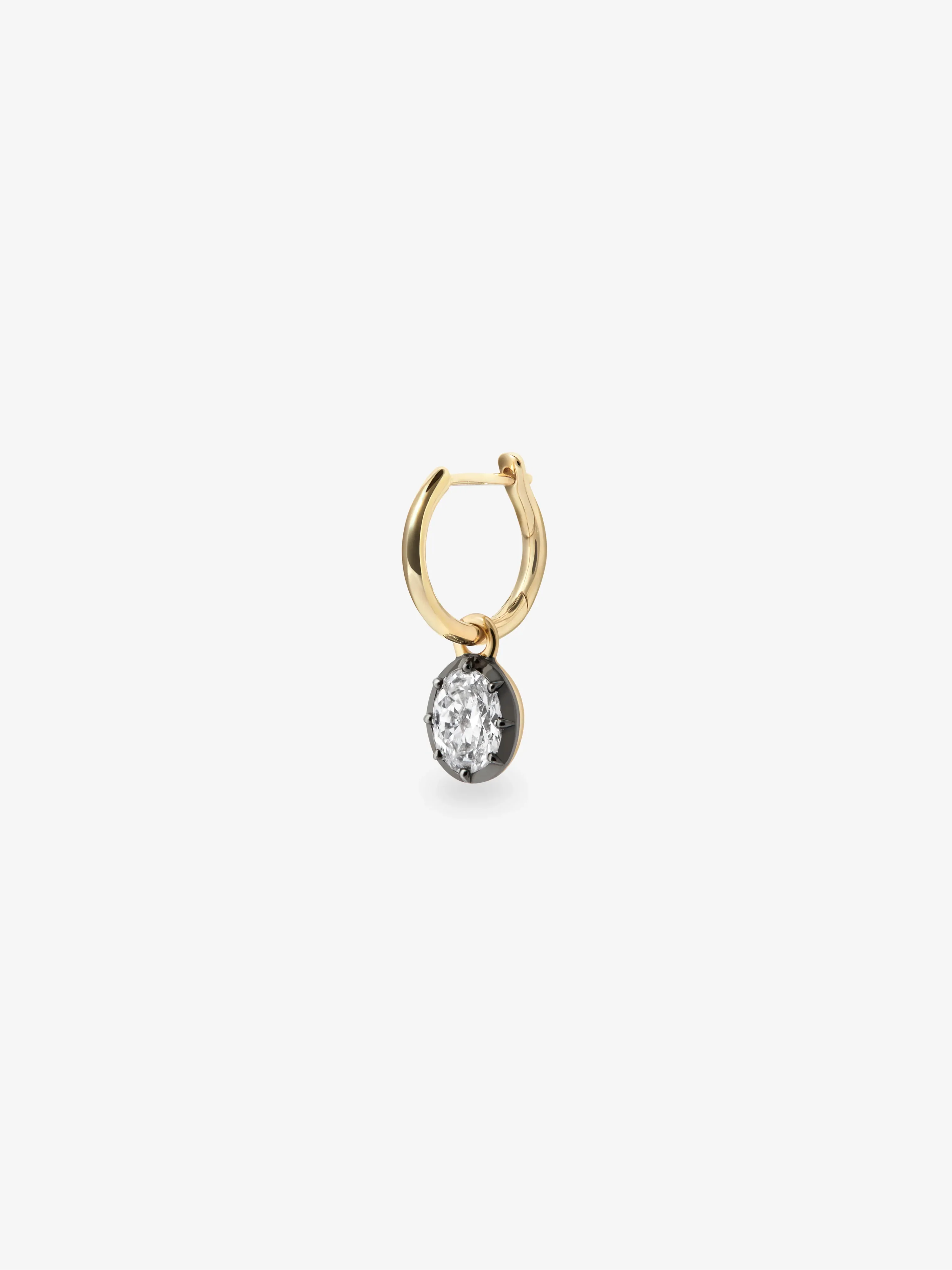0.50ct Oval Diamond & Blackened Gold Single Gypset Hoop Earring - Image 2