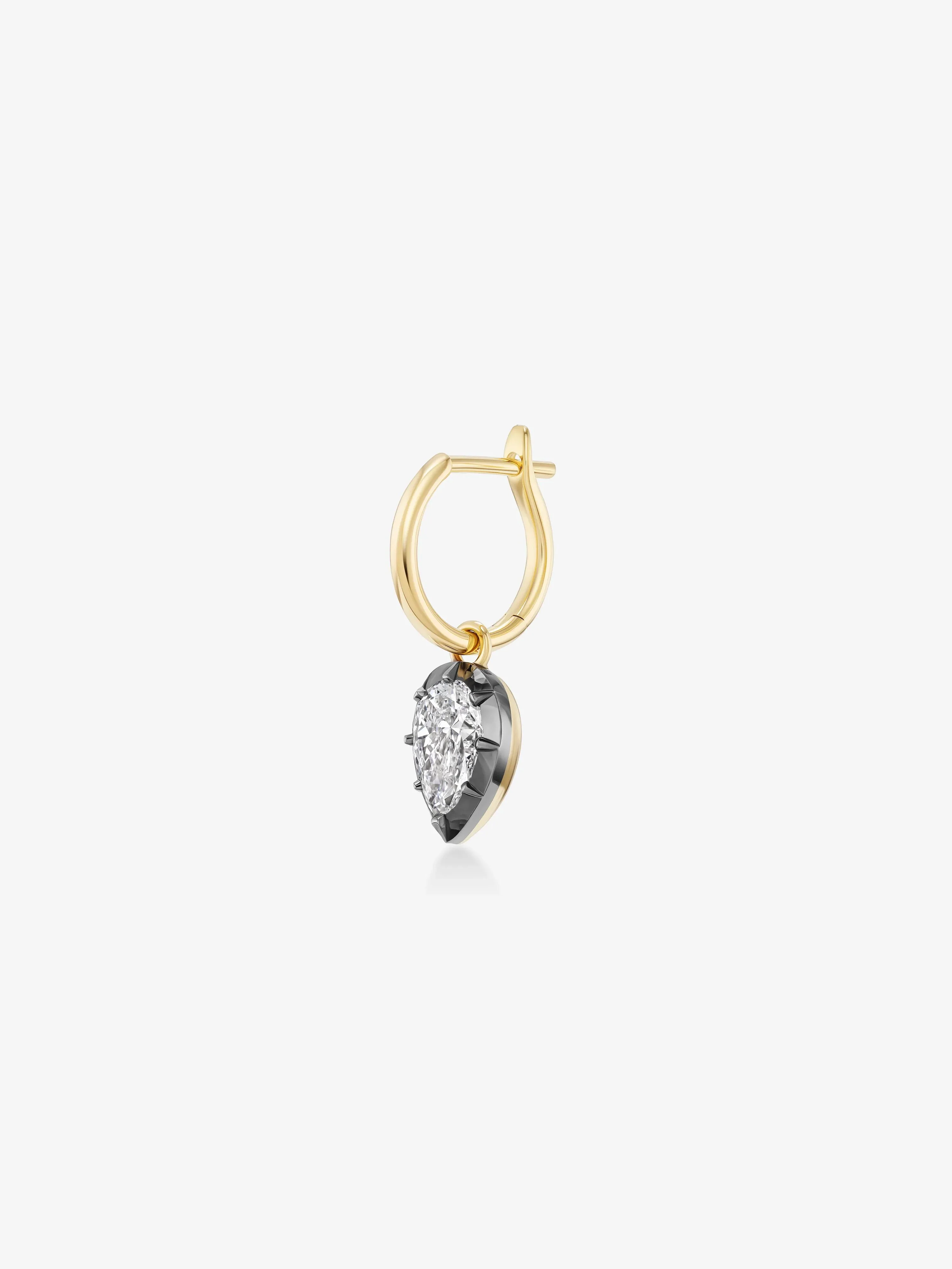0.70ct Pear-Shaped Diamond & Blackened White Gold Point Down Single Gypset Hoop Earring - Image 2