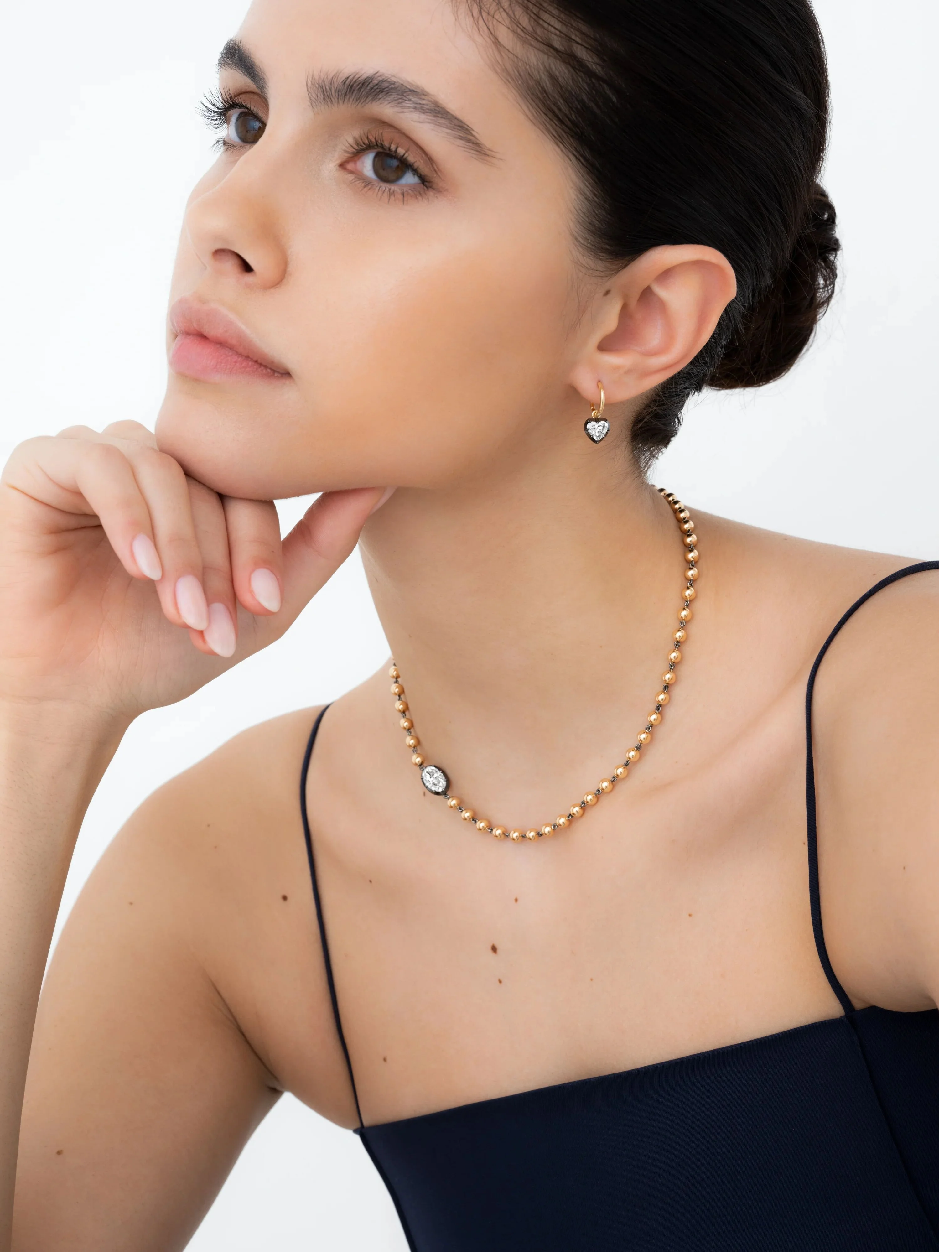 1ct Heart-Shaped Diamond & Blackened Gold Gypset Hoop Earrings - Image 2