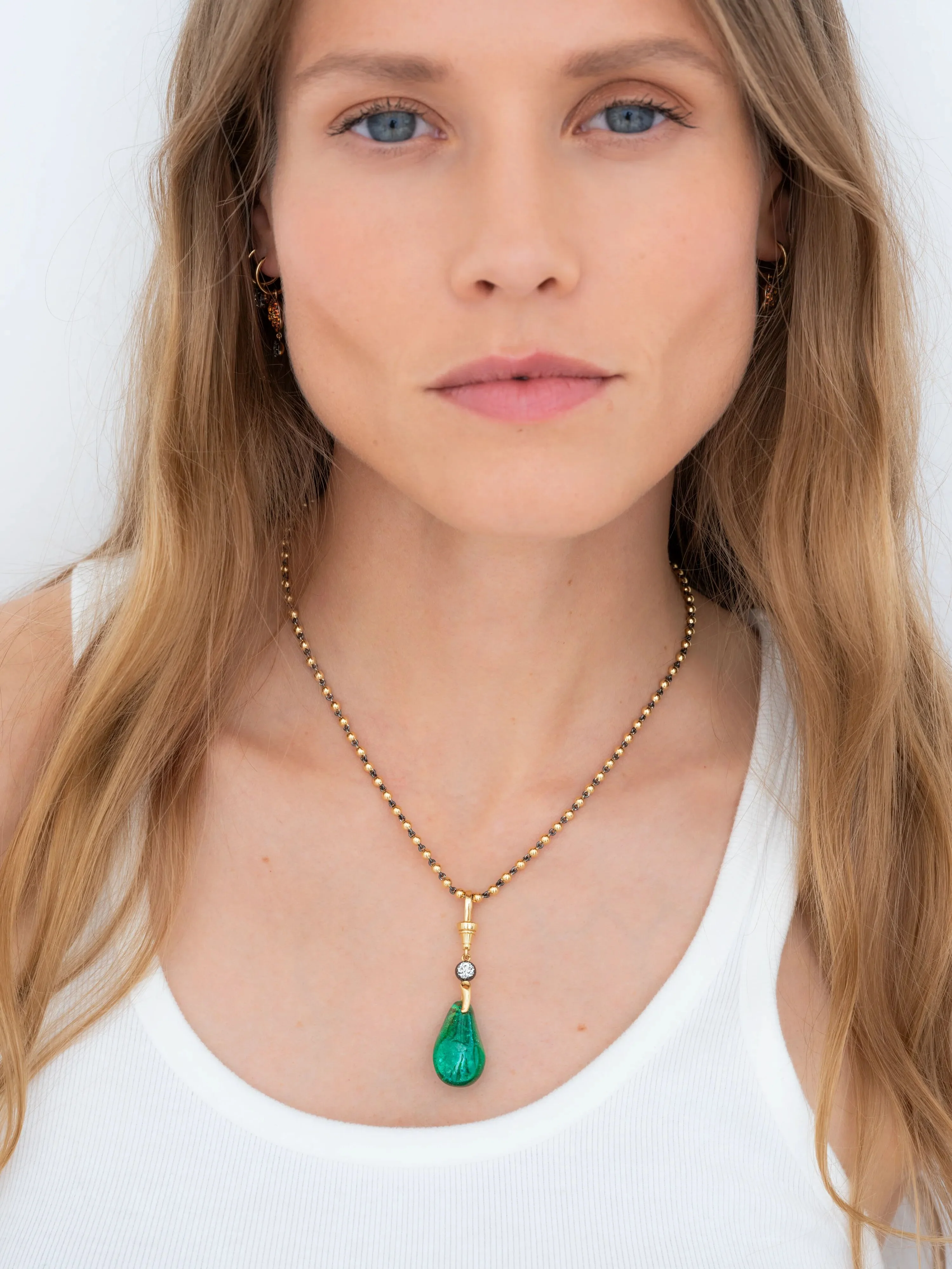 Fruit Salad Polished Emerald Pear & Diamond Pendant - Image 3