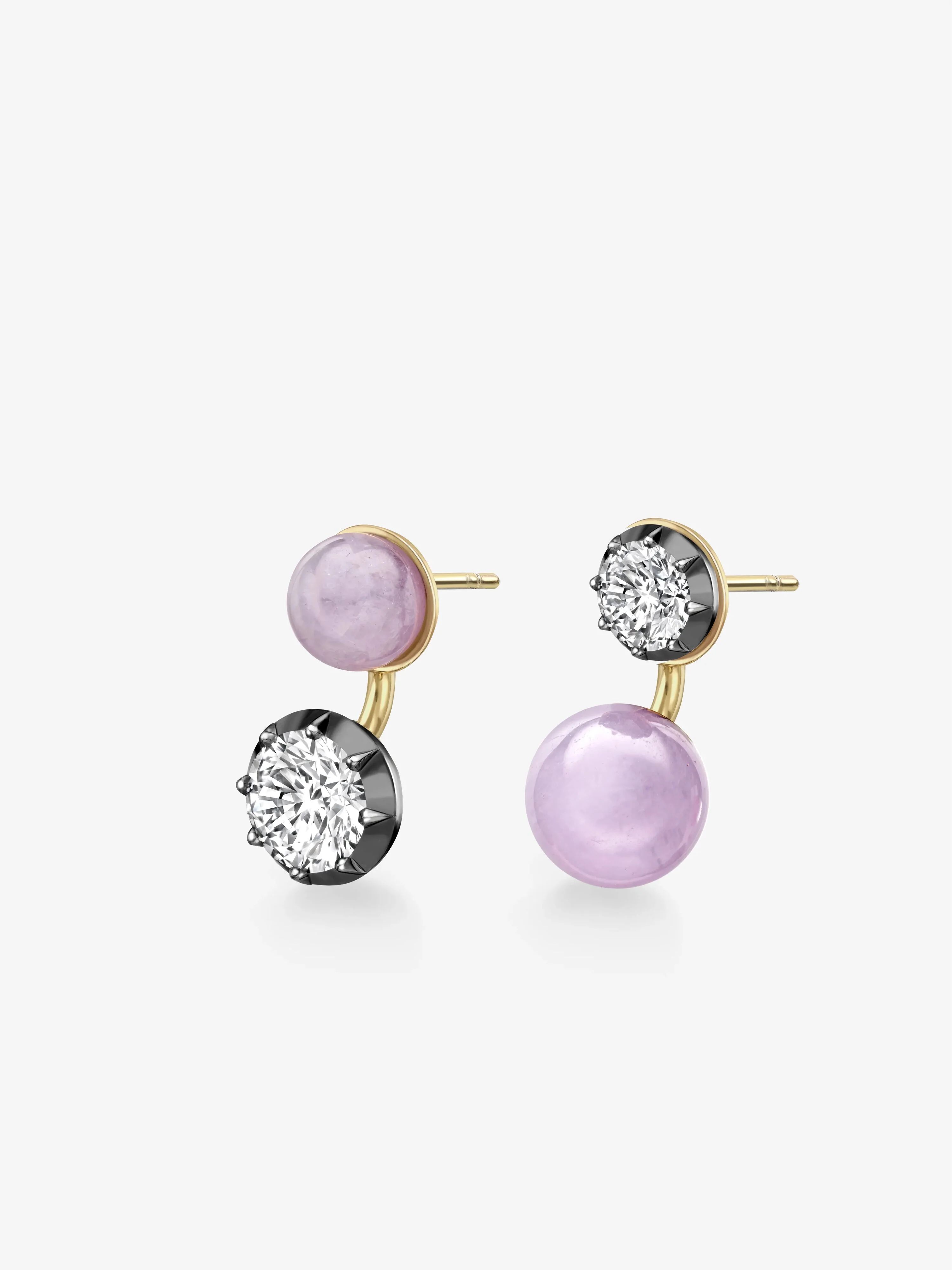 Orbit Asymmetric Lilac Jade & Diamond Sphere Earrings - Image 2