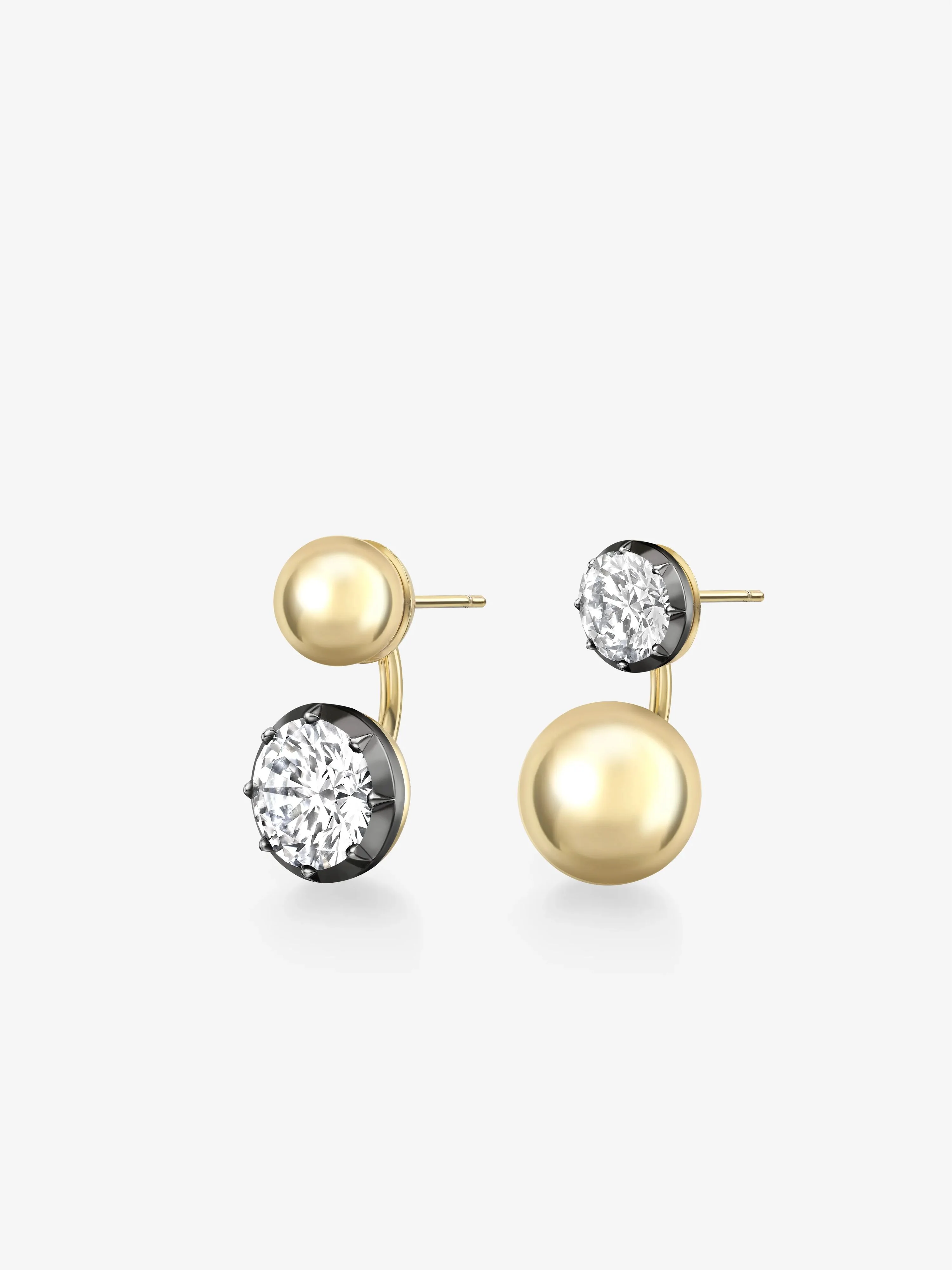 Orbit Asymmetric Yellow Gold 3.40ct & 1.31ct Diamond Sphere Earrings - Image 2