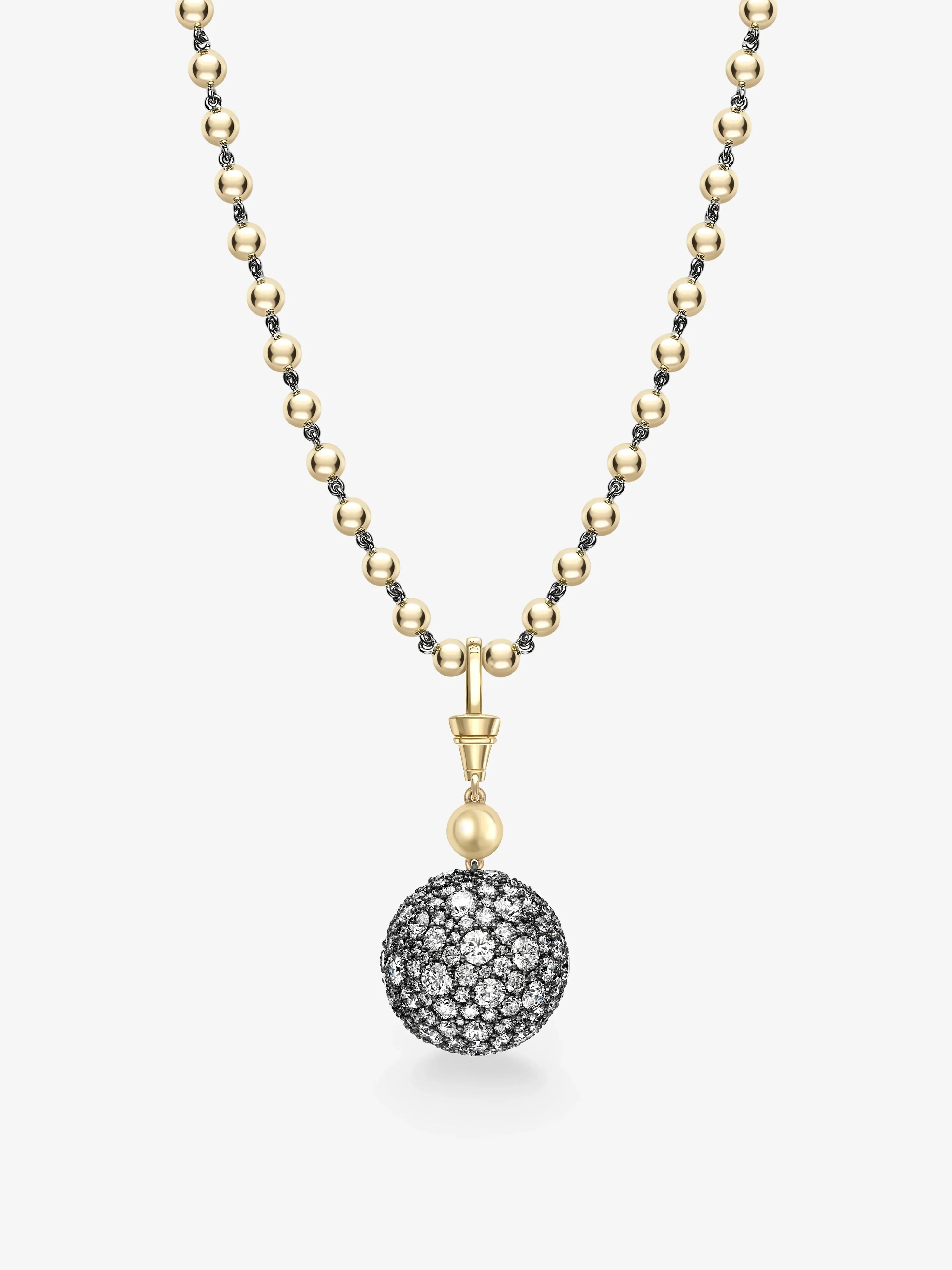 Orbit Yellow Gold & Diamond Pavé Sphere Pendant - Image 5