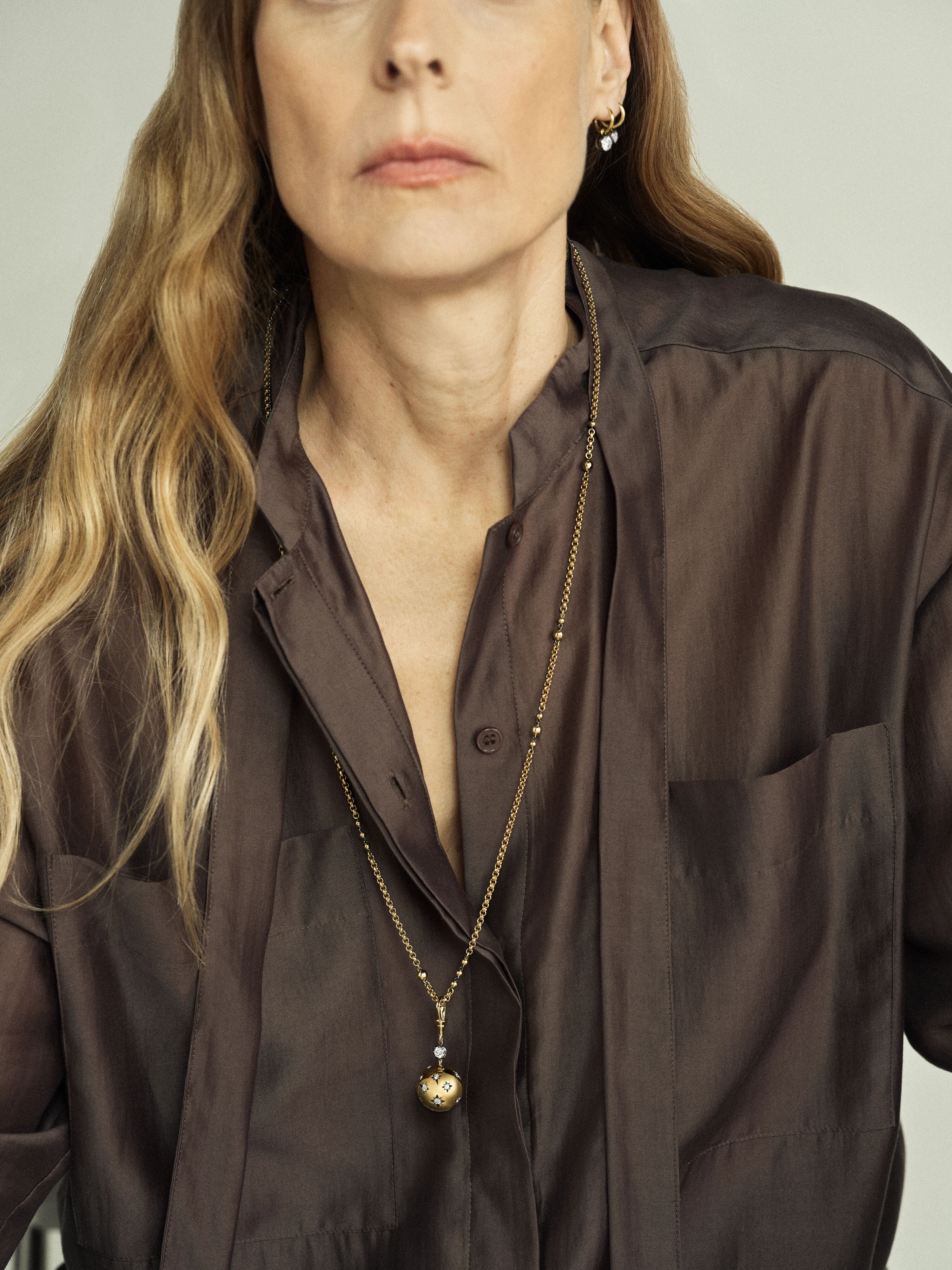 Orbit Yellow Gold & Diamond Star-Set Sphere Pendant - Image 3