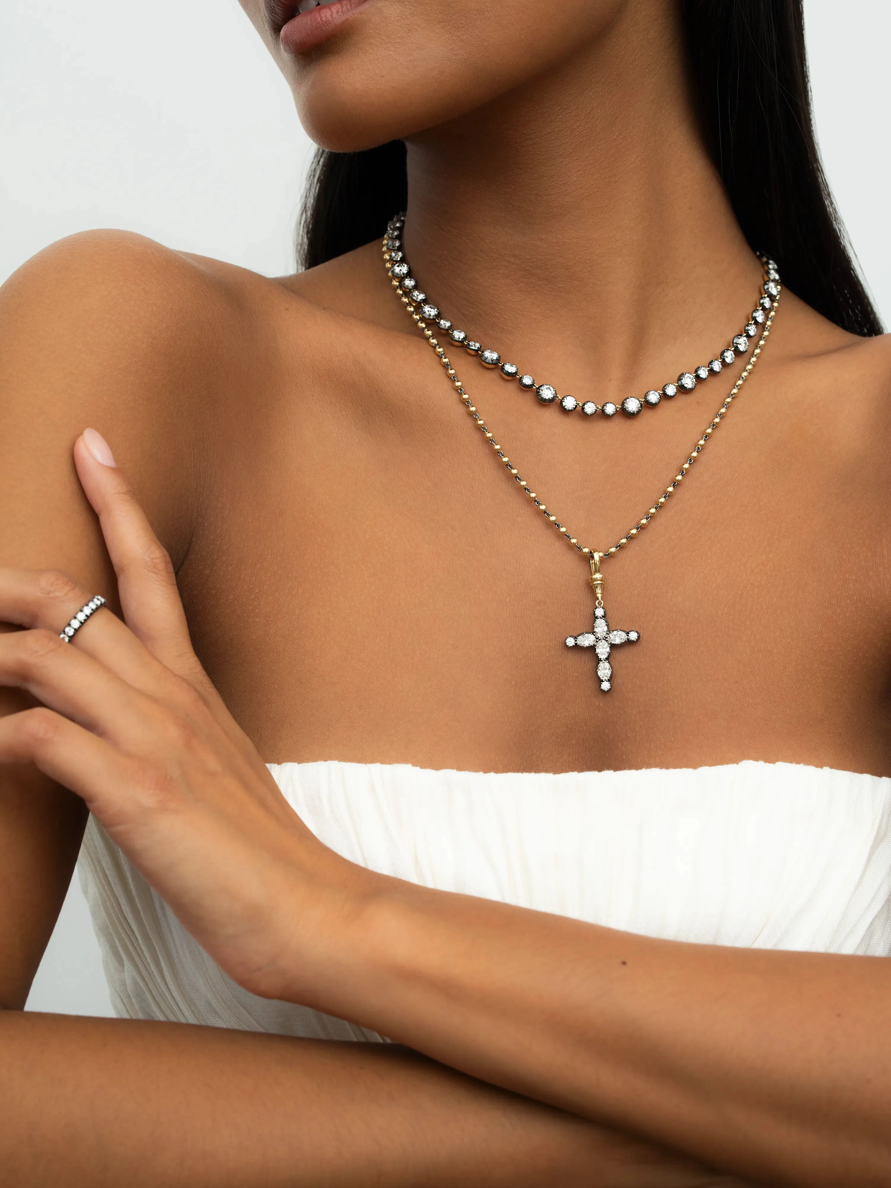 Oval Diamond Cross Pendant - Image 3